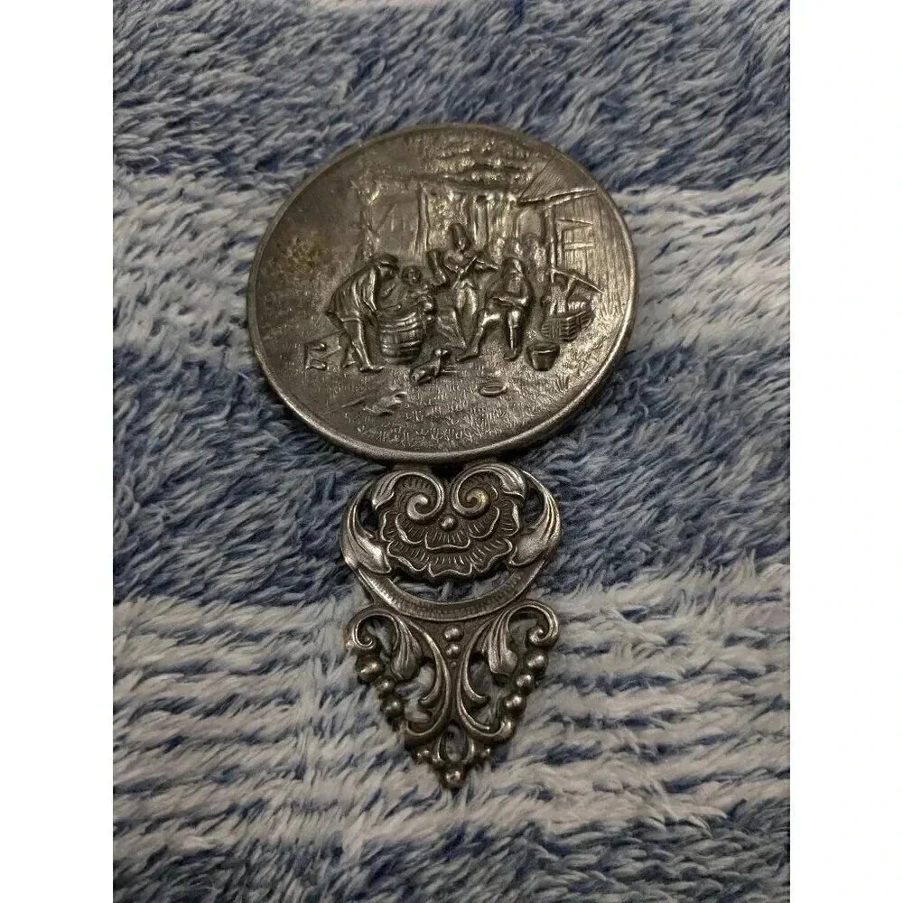 Vintage HANS JENSEN Silver Round Hand Mirror with handle